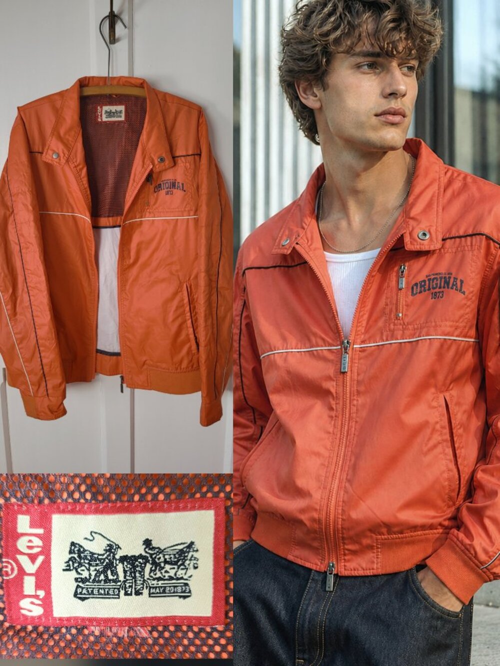 Levi’s 90s / Y2K Orange Windbreaker Bomber Jacket Full Zip Men’s XL Vintage tech